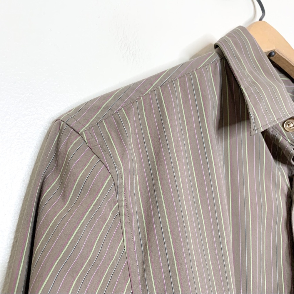 Club Monaco Men's Taupe Colorful Stripe Button Down Shirt XS - Picture 4 of 9